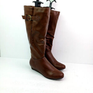 Style & Co Rainne Womens Size 5.5 Cognac Brown 15" Knee High Wedge Boots DAMAGED